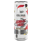 A 355ml can of Celsius - Cosmic Vibe Sparkling Fruit Burst Flavour, a sugar-free energy drink with high caffeine, essential energy, and natural flavours.